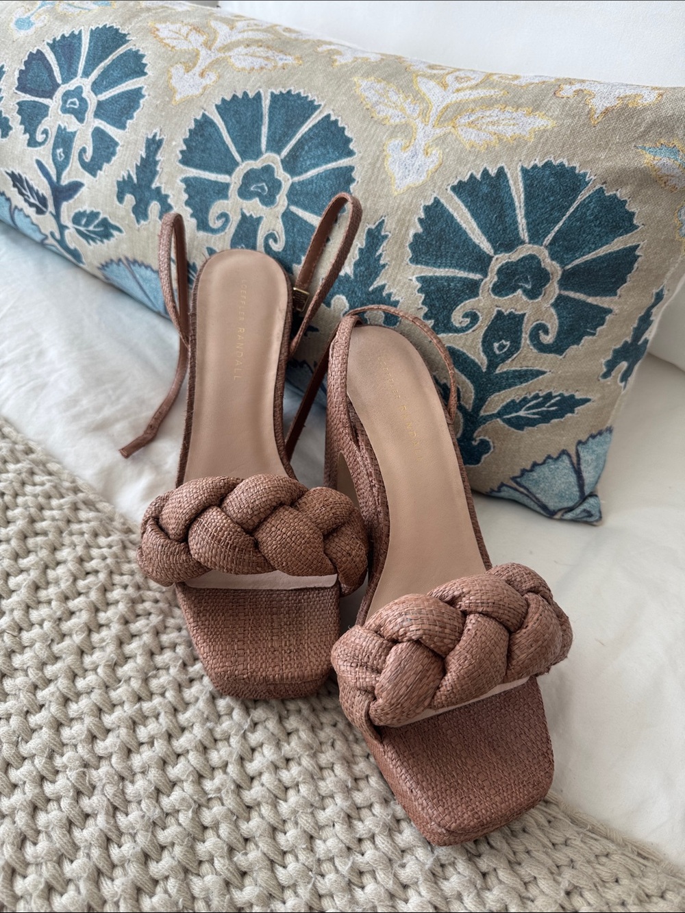 Loeffler Randall Braided Strap Heeled Sandals in Brown